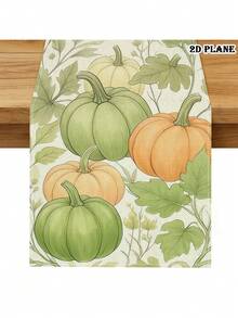1pc Pumpkin Table Runner - Edged Rectangular Suitable For Holiday Dining, Kitchen Decor With Vine Pattern, Polyester Fiber Runner Suitable For Home Decoration - Pastel Green - View 2