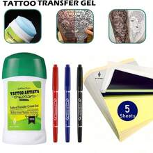 Complete Tattoo Transfer Set 70G Transfer Gel + 3-Color Markers + Transfer Paper Durable Clear Transfer Tattoo Supplies Portable Travel Pack - Multicolor - View 8