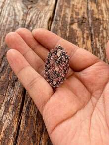 1pc Dark Gothic Vintage Geometric Hollow Rhinestone Dragonfly Ring - Antique Silver - View 3