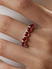 Vintage Bohemian Style Red Cubic Zirconia Eternity Ring, Silver-Tone Stackable Cubic Zirconia Ring, Perfect For Daily Wear And Gifting - Red - View 3