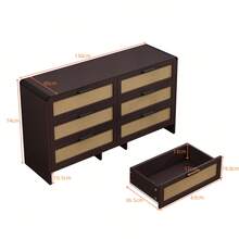 130CM Arc Shaped Corner Rattan Cabinet, 6-Drawers Rattan Storage Cabinet Rattan Drawer, For Living Room Bedroom,And Kitchen, Reddish-Brown, Brown - 棕色 - 查看 4