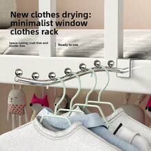 1/2/3 Packs Tendedero De Ropa Clothes Drying Rack, No Drill Metal Hanging Organizer, Multi-Scenario Organizador Armarios Ropa For Dorm Closet Window Sill Bedside, Silver - Multicolor - View 1