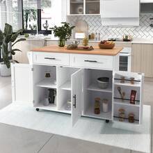 Large Sideboard/Buffet White - With Wheels And Sliding Doors - White - View 7