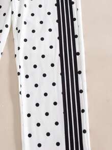 Setelan 2 Potong untuk Remaja Perempuan: Atasan Lengan Panjang Leher Bulat Motif Polkadot dan Celana Panjang Lurus Elastis dengan Garis Samping, Gaya Musim Semi/Gugur - Putih - View 8