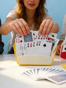 1/2pcs Playing Card Holder, Playing Card Inserter, Hands-Free, One-Handed Operation, Non-Slip Durable, Slanted Design, Suitable For Card Games, Poker Parties, Family Card Game Nights, Plastic Material, Holds Up To 40 Cards - Multicolor - View 2