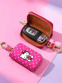 SANRIO 1PC Hello Kitty Cinnamoroll Kuromi Polka Dot Key Case, Glossy Zipper Key Pouch With Metal Clip For Car Keys, Travel & Daily Use - Multicolor - View 7