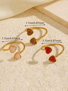1pc/3pcs Stainless Steel 18K Gold Plated Minimalist Elegant Symmetrical Heart-Shaped Ring Set, Suitable For Women's Daily And Holiday Wear - Multicolor - View 8