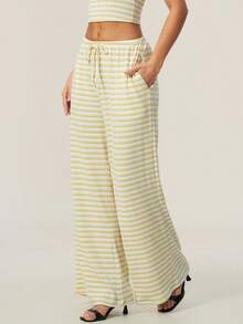 TimeOff Women's 1pc Solid Color Drape Wide Leg Pants - Yellow - View 7
