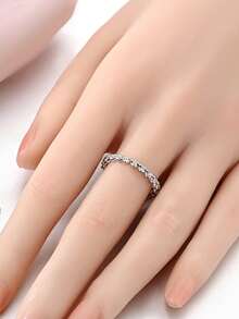 1 Pieces Women Rings Jewelry High Quality Cubic Zirconia Inlay Original 925 Sterling Silver Heart Patchwork Hoop Rings - Silver - View 2