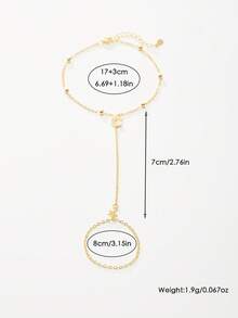 SYMFNY 極簡獨特時尚 925 純銀戒指、手鍊與手指鏈套組，鑲嵌立方鋯石星月元素 - 金黃色 - 查看 4