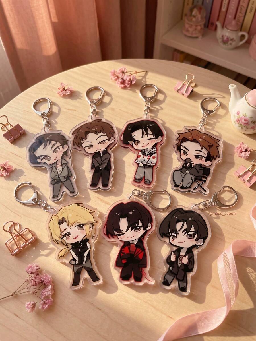 1Pc/7Pcs K-Pop Themed Acrylic Keychains, Featuring Chibi Member Stage And Casual Outfit Designs, Fashionable Bag Charms, Suitable For Back To School, Gift For K-Pop Fans, Exquisite Collectible, All-Season Use - Multicolor - View 1