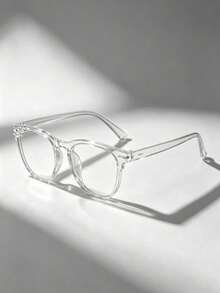 1pc Men's Geometric Pattern Plastic Full Frame Minimalist Modern Style Transparent Lens Glasses For Daily Life, Reading, Gaming, TV, Anti-Eye Fatigue - Clear - View 5