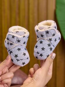 Autumn/Winter Unisex Infant Thermal Lined Boots 0-1 Years Soft Sole Star Design Soft Hook And Loop Infant Walking Shoes Suitable For Indoor Floor - Grey - View 4