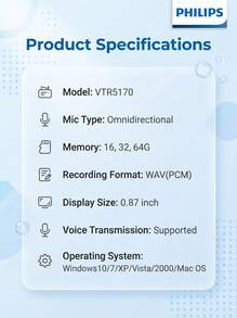 PHILIPS VTR5170 Voice Recorder HD Noise Reduction Speech-To-Text One-Key Portable Professional Noise Canceling - View 6
