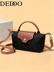 Dedoo Bolso de mano mini de nylon con bloques de color, estilo clásico de moda primavera/verano, bolso bandolera/de hombro minimalista y versátil con diseño de concha - Negro - Ver 3