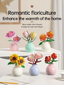 Flower Building Block Bouquet With Vase, DIY Building Block Plant Model, Aesthetic Room Desktop Decoration, Suitable For Children 6 Years And Above, Ideal Gift For Friends And Girls - Multicolor - View 5
