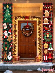 Christmas Hanging Banner Porch Sign & Christmas Stree Snow Pattern Backdrop For Home Yard Indoor Outdoor Wall Door Party Decorations - Christmas D - View 3