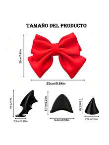 Accesorio Decorativo Autoadhesivo para Cascos de Motocicleta, Moño Grande Rosa + Orejas de Gato, Cuernos y Alas de Murciélago Sin Taladrar - Rojo - Ver 3