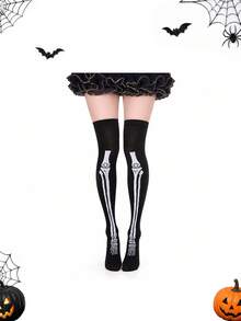 2 Pairs/1 Pair Halloween Cosplay Skeleton Print Over-The-Knee Socks, Creative Atmosphere Holiday Outfit Socks, Suitable For Parties, Performances, Parades, Dances - Multicolor - View 8