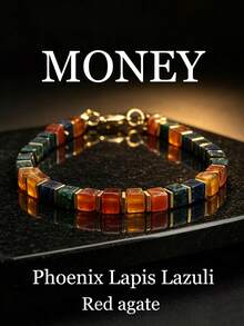 1pc Wealth Bracelet: A Bracelet Featuring Square Beads Of Lapis Lazuli And Red Agate, Designed To Attract Wealth And Prosperity. - Multicolor - View 6