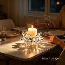 1pc Sparkling Crystal Floral Candle Holder, Ideal Housewarming Gift And Valentine's Day Home Decor - Multicolor - View 2