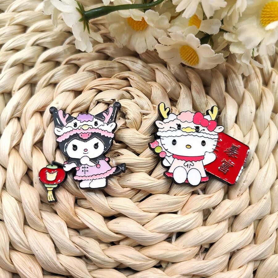 SANRIO 1個可愛卡通三麗鷗胸針,萬聖節與聖誕節金屬徽章,Hello Kitty胸針,柔美甜美貓咪合金包包飾品針 - 彩色 - 查看 1