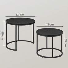 Aseto Nest Of 2 Coffee Tables Set Round Side Nesting Table Wood Small & Large End Accent Desk Nightstand Bedside Cabinet Unit Board For Living Room Bedroom Home Office Furniture Decor Modern Stackable Dual Countertop Multi Color Wooden Legs - Black - View 5