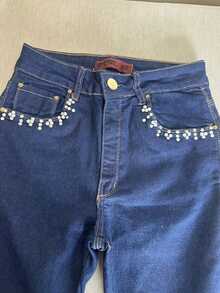 pthirillo Women Jeans - 水鑽及珍珠口袋花卉三件套 - 查看 7