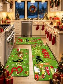 1/2pcs Christmas Kitchen Decor Rug, Living Room Rug, Bedside Plush Rug, Autumn/Winter Rug, Thick Rug, Large Living Room Rug, Bedroom Rug, Living Room Home Decor, Outdoor Rug, Washable Rug - Multicolor - View 3