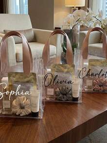 1pc Personalized Thick Transparent PVC Gift Bag (With Handle) - Reusable, Holiday Gift Bag, Plastic Floral Gift Bag, Suitable For Wedding Party, Bridal Shower, Wedding Gifts And Shopping, Suitable For Wedding, Birthday, Engagement - Multicolor - View 4