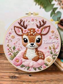 Cute Deer Floral Embroidery Kit, Suitable For Adult Beginners. Includes Instructions, Printed Fabric, Embroidery Hoop, Needles, Threads And Stitch Guide. Perfect Home Gift For Women. Size: 15x15cm/5.9in Or 20x20cm/7.9in - Deer - View 16