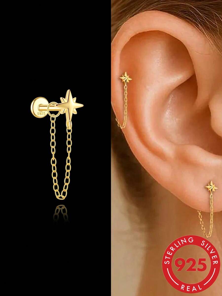 1 buah/Set Anting Tusuk Wanita Perak Sterling 925 dengan Rumbai, Anting Tusuk Tulang Rawan Klasik, Cocok untuk Helix, Tragus, Tulang Rawan Telinga, Desain Belakang Datar, Sempurna untuk Pemakaian Sehari-hari dan Pesta, Perhiasan yang Indah