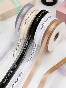 27m Satin Edge Organza Ribbon, Ins Style Transparent Mesh Yarn, Minimalist English Print Gift Packaging, Floral Cake Bouquet Binding Bow Making, DIY Handmade Material - Multicolor - View 1