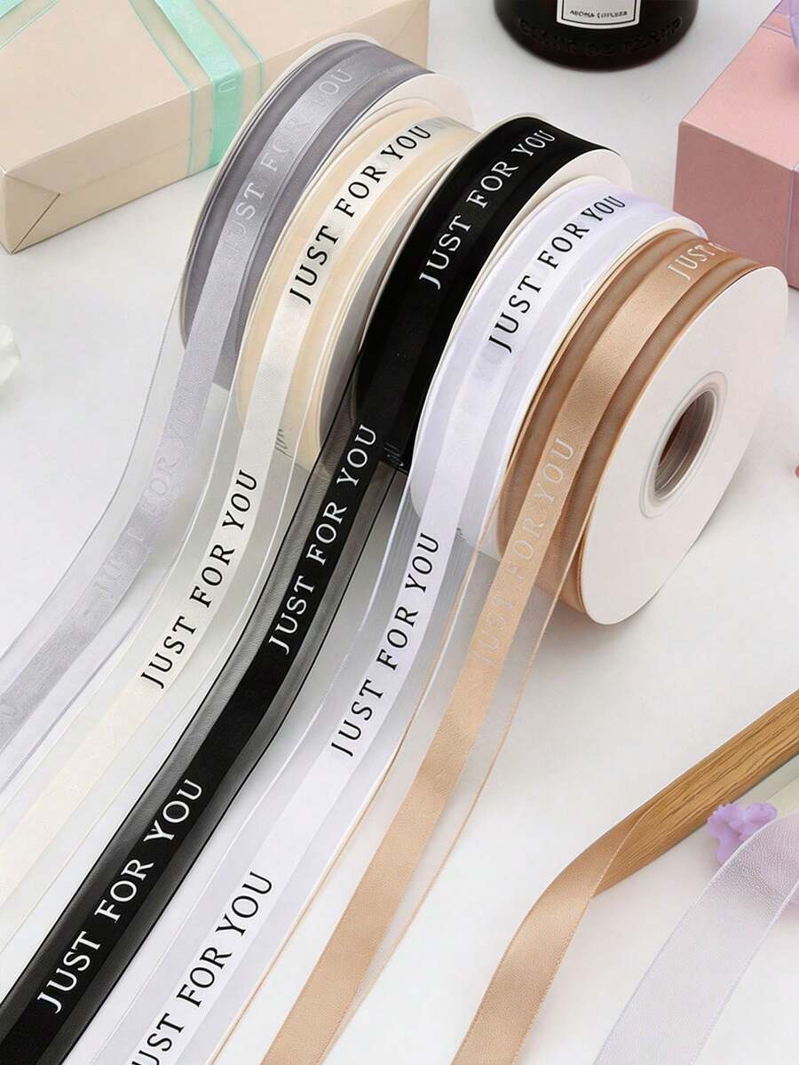 27m Satin Edge Organza Ribbon, Ins Style Transparent Mesh Yarn, Minimalist English Print Gift Packaging, Floral Cake Bouquet Binding Bow Making, DIY Handmade Material - Multicolor - View 1