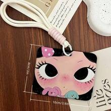 Big‑Eye Cartoon Girl Card Holder With Braided Lanyard, Hard PC Horizontal ID Badge Holder For Student School Bus Card Work Name Tag Back To School Supplies - A - View 5