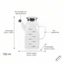 750ml Borosilicate Glass Oil Dispenser With Stainless Steel Lid, Anti-Drip Spout With Silicone Cap And Measurement Scale, 19cm Height - Clear - View 2