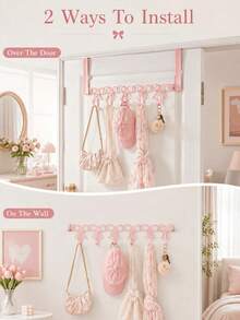 Pink Bow-Shaped Metal Hook, Door-Hanging Design, Elegant Bow Towel Hook Rack, Cute Room Decor, Suitable For Girls' Room, Cabinet, Living Room, Bathroom And Bedroom, Space-Saving And Multi-Functional Decoration - Pink - View 2