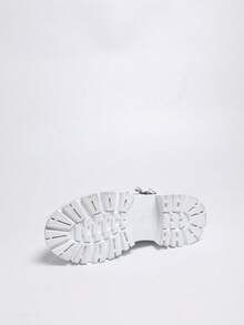 Women's White Buckle Decor Ankle Boots, Lace-Up Thick Sole Work Boots - White - View 9