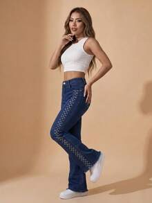 pthirillo Women Jeans - 側面飾有水鑽條紋 - 查看 7