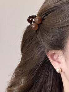 2 buah Jepit Rambut Mini Manik-Manik Motif Tempurung Kura-kura, Jepit Rambut Kecil Anti Selip, Aksesori Rambut Wanita yang Elegan - Warna kopi - View 4