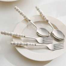 2/10/20pcs Beautiful Pearl Shaped Stainless Steel Tableware Silverware Set, Golden,Including Ceramic Handle Spoons, Forks, Unique And Elegant Porcelain With Shell Luster, Kitchen Tools And Accessories, Perfect For Restaurants, Daily Family Meals - Multicolor - View 10