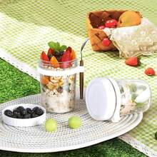 2pcs Reusable Overnight Oats Jars With Lids And Spoons 4-Piece Set, Large Capacity Airtight Oats Container With Measurement Lines, Portable Salad Cups, Suitable For Yogurt, Cereal, Milk - Multicolor - View 4