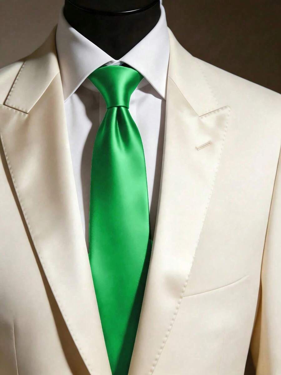 1PC Men's Solid Color Tie 8cm Formal Business Tie Men's Wedding Tie - Grass Green - View 1