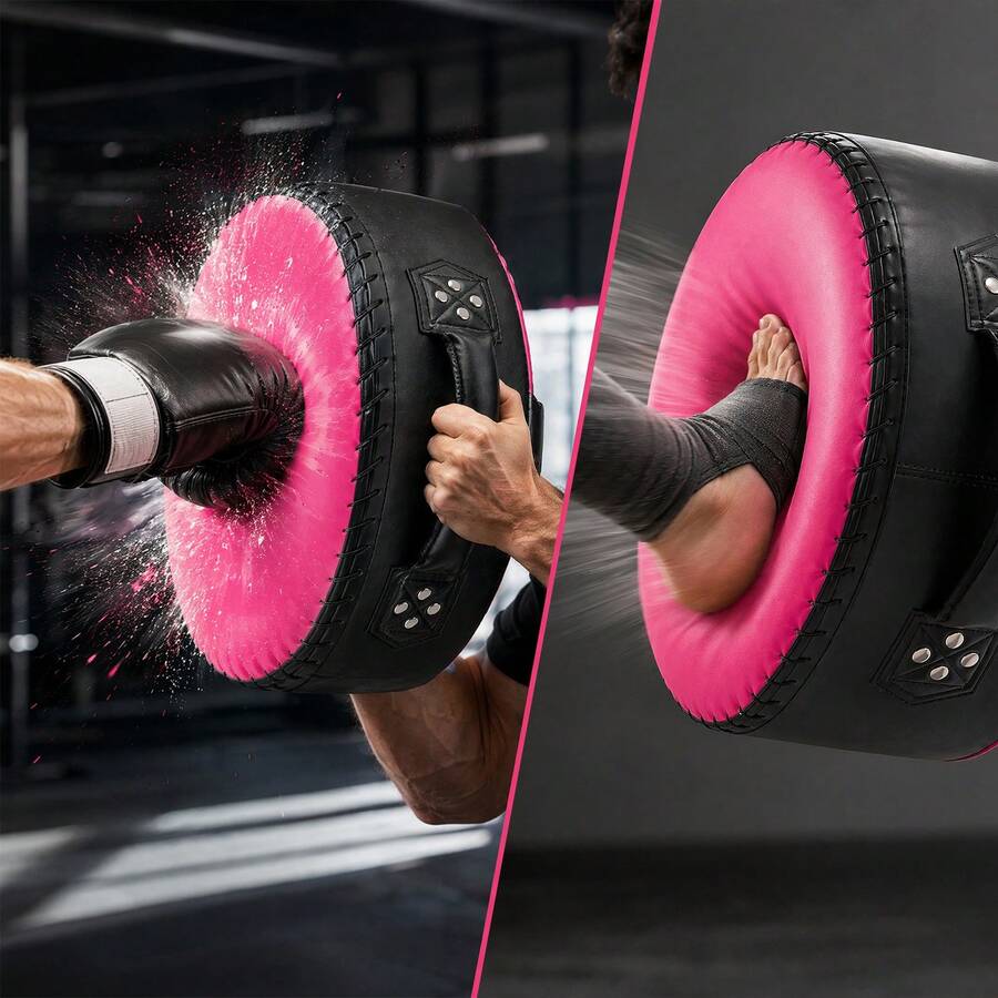 33x17.5cm Professional Boxing Pads, Double Reinforced Handles, Wear-Resistant PU Shell, Easy To Clean, Ideal For Striking Drills And Power Training - Pink - View 1