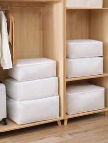 1/3pcs Large Capacity PEVA Waterproof & Moisture-Proof Storage Bags, Bedding Packing Bags, Square Dust-Proof Foldable Storage Bags, Clothing Organizer Bags - White - View 2