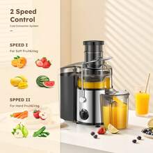 500W Centrifugal Juicer Machine, Extra Wide Mouth Feed Chute Juice Extractor, Stainless Steel Countertop Juicer, Easy To Clean Fruit & Vegetable Squeezer - US A Type Plug(110-127V) - View 2