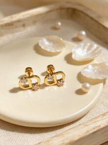 Premium Minimalist Elegant Letter M Cartilage Screw Back Stud Earrings, Water-Resistant For Shower Wear - Earrings - View 3