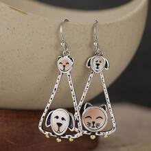 DIYCCPC Anting Liontin Hewan Peliharaan Halloween, Bingkai Segitiga Perak, Wajah Kucing & Anjing Enamel, Aksesori Pesta Liburan Wanita yang Menyenangkan - MultiWarna - View 7