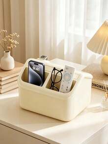 Multifunctional Plastic Tissue Box With Divided Storage Compartments, House‑Shaped Napkin Holder For Phone Remote Pen Eyeglasses, Desktop Organizer For Home Office Table - Multiple Styles - View 7