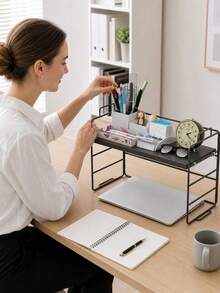 Iron Single-Layer Desktop Storage Rack, Desk Bookshelf, Organizer Shelf, Minimalist Office Desk Bookshelf, Small Iron Desktop Storage Rack, Bookshelf With Guardrail, Suitable For Office, Dorm, Kitchen Counter, Bathroom And Bedroom Storage, Can Be Used As Bookshelf, Spice Rack, Cosmetic Storage Rack And Desktop Organizer, Suitable For Students, Office Workers And Home Use, Essential For Office And Dorm, Perfect Choice For Back To School, Teacher's Day, Holiday Gifts - Multicolor - View 4